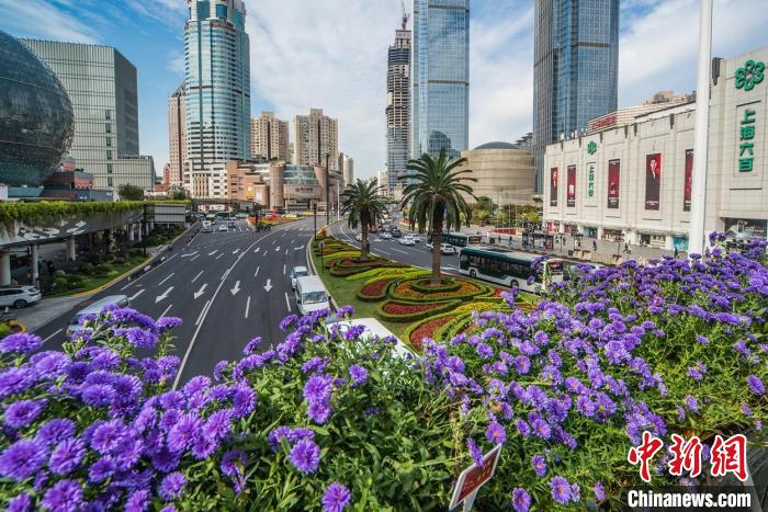 位于徐家汇商圈的徐家汇连廊是组合式屋顶绿化和沿口绿化两种立体绿化的组合。　上海市绿化市容管理局供图